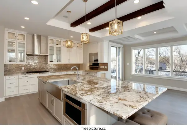 Modern Elegant Kitchen with Large Granite Island