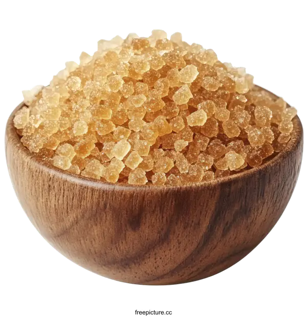 [Transparent Background PNG]Brown Sugar Crystals in Wooden Bowl