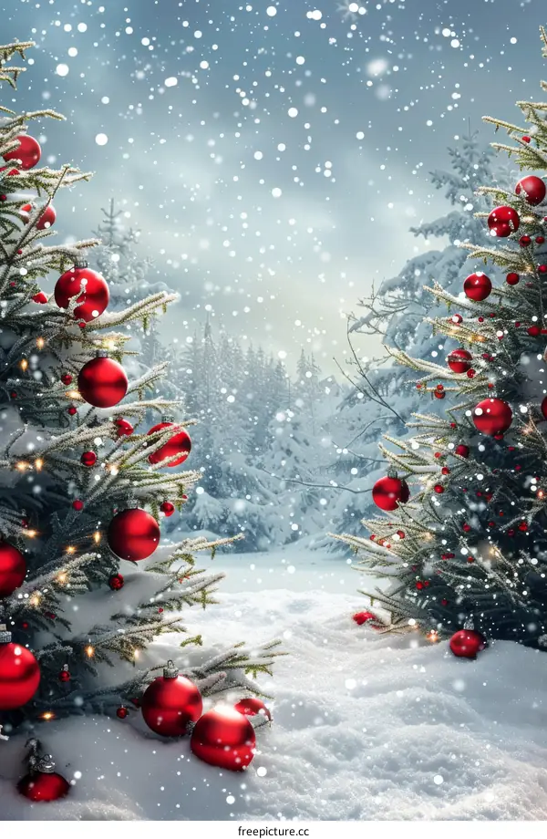 Winter Christmas Scene with Snow and Trees