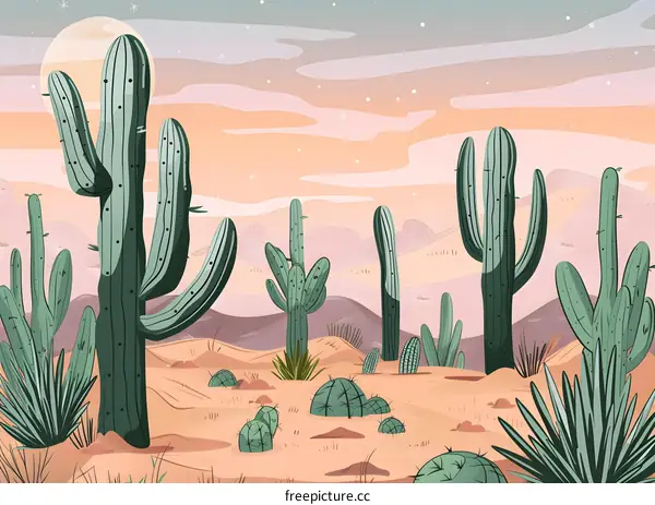 Desert Cactus Landscape Illustration