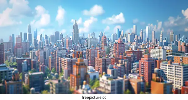 Cityscape with Tall Buildings and a Blue Sky