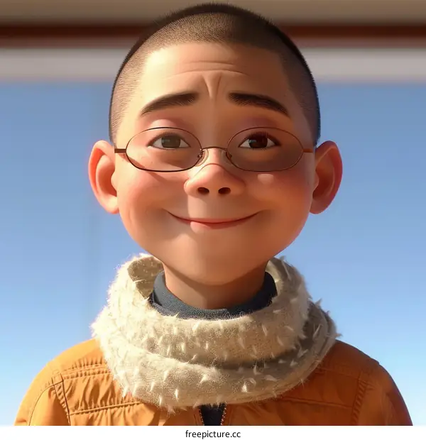 Little monk smiles happily