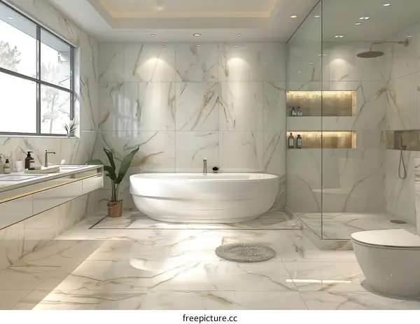 Modern Luxury Bathroom Design with Marble Tiles