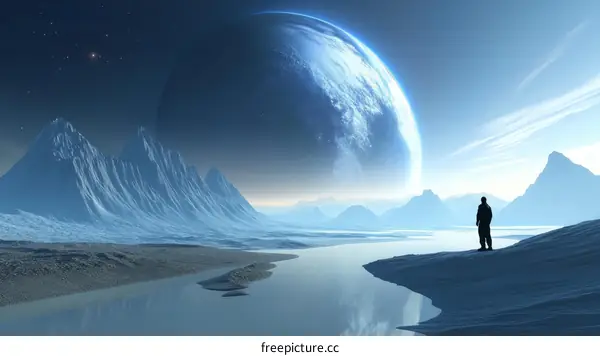Alien Planet Landscape with Lone Figure
