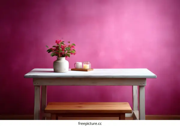Pink Wall Decor with Vase and Table