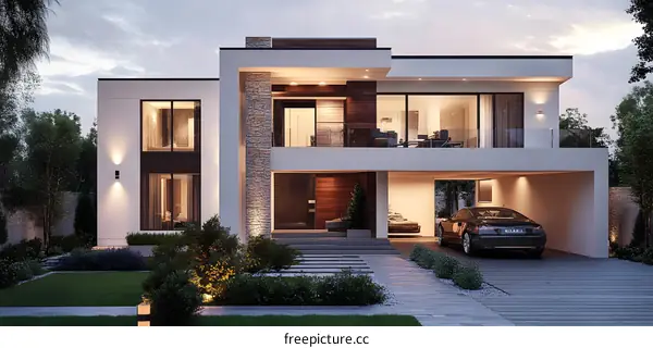 Modern Two Story Home with Carport and Lawn