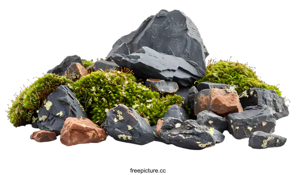 [Transparent Background PNG]Close Up View of Green Moss Growing on Grey Rocks