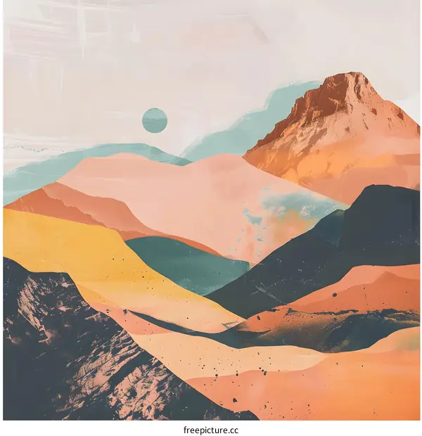 Abstract Mountain Landscape with Sun