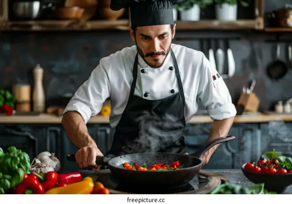 Male chef cooking in a kitchen