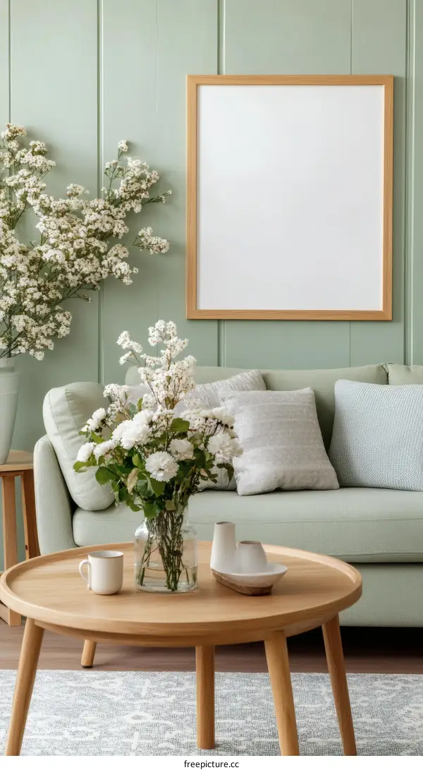 Modern Living Room Interior Design with Empty Picture Frame