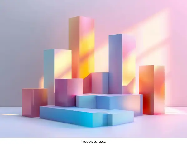 3D rendering of geometric shapes with pastel color gradients
