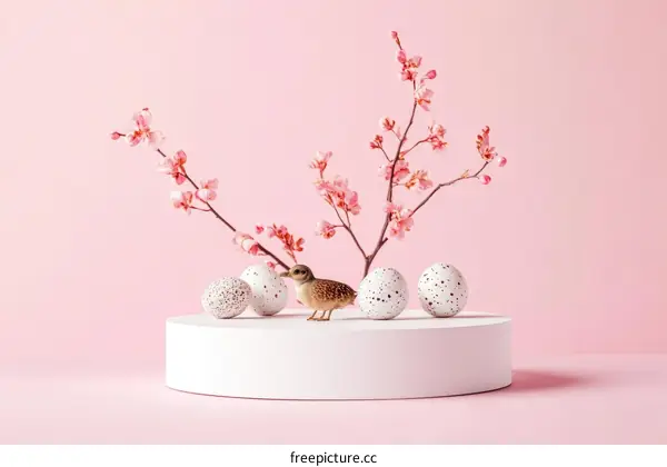 Spring Easter Still Life with Bird and Flowers