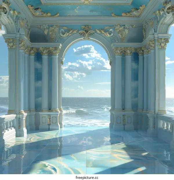 Blue and White Marble Terrace with Ocean View