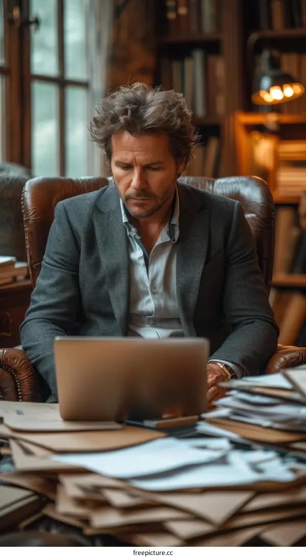 Businessman working on laptop in home office