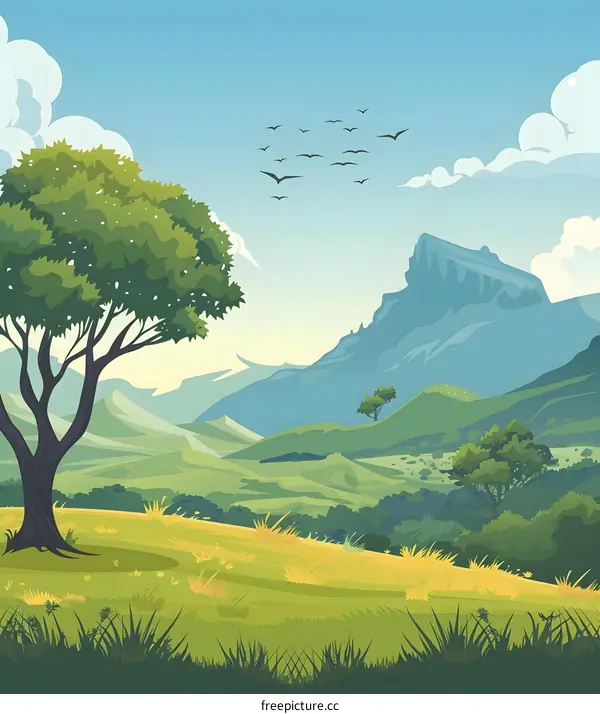 Green Hills And Mountains Illustration
