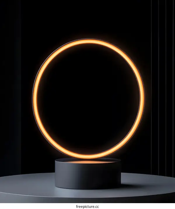 Glowing Neon Circle Ring on Black Background