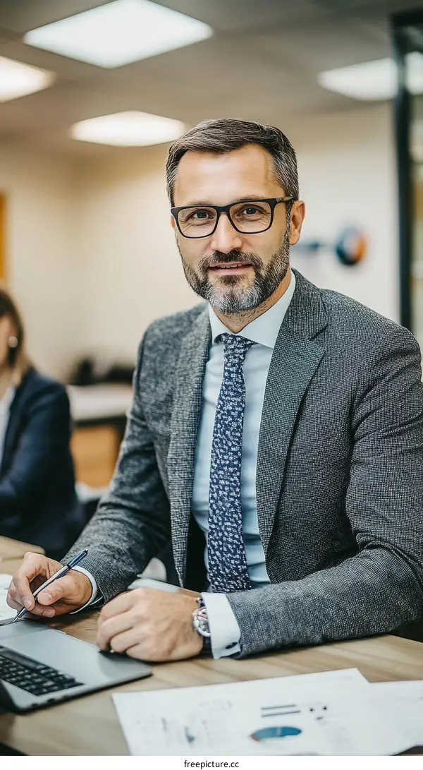 Businessman in Formal Wear at Conference Table