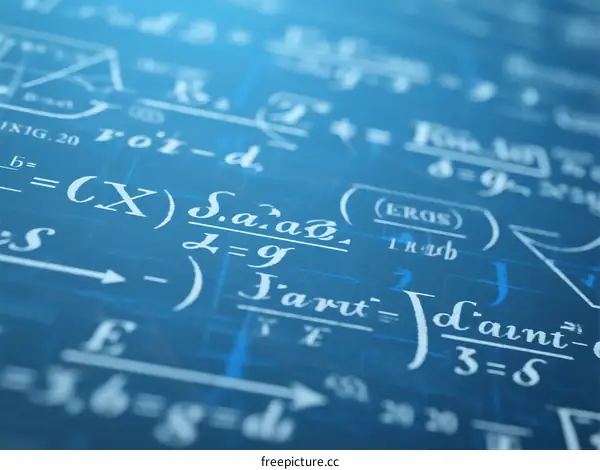 Mathematical Formulas and Equations on Blue Background