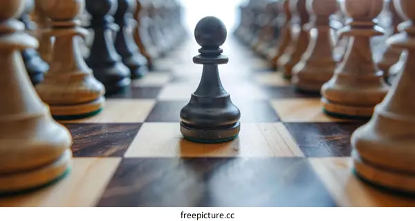 Black Chess Piece Standing Out from the Crowd