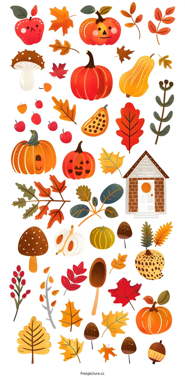 Autumn Leaves and Pumpkins Illustration