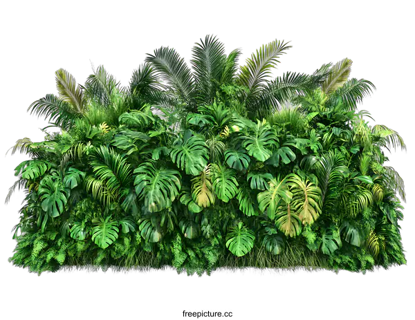 [Transparent Background PNG]Green Tropical Plants Wall Isolated On White Background