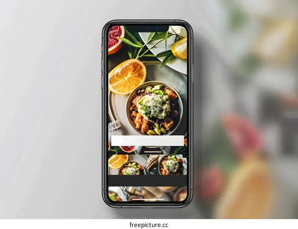 Phone Screen Showing Food App with Salad Image