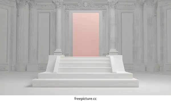 White Marble Staircase With Columns in A Classical Room