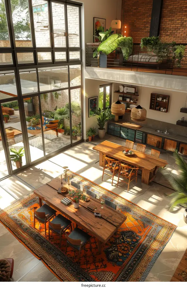 Open-plan Loft Dining Area with High Ceilings
