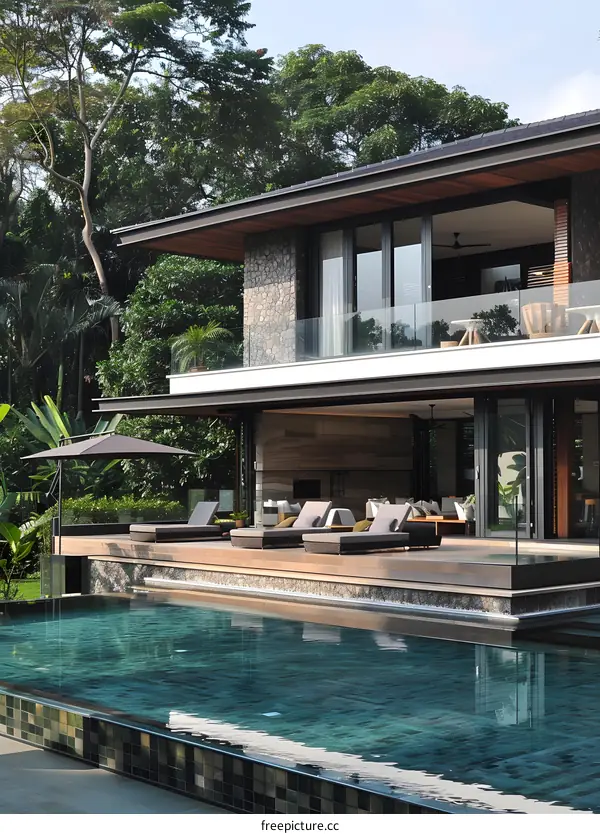 Modern Luxury Home with Swimming Pool and Tropical Landscape