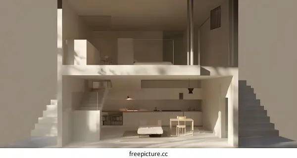 Minimalist Loft Apartment Interior Design With White Walls And Wooden Furniture