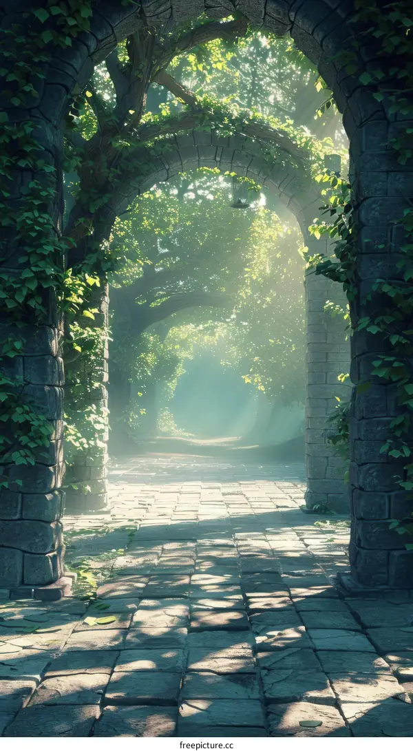 Mystical Stone Archway in an Enchanted Forest