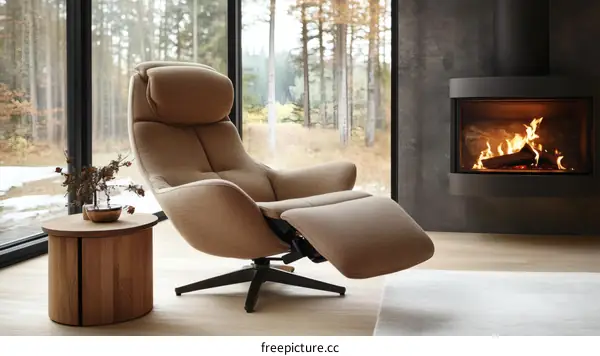 Modern Reclining Chair by the Fireplace