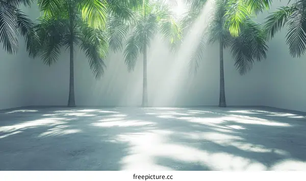 Tropical Palm Trees in a Light-Filled Space