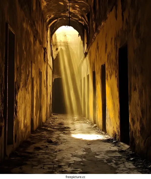 Sunlight Streaming Through Archway in Old Building