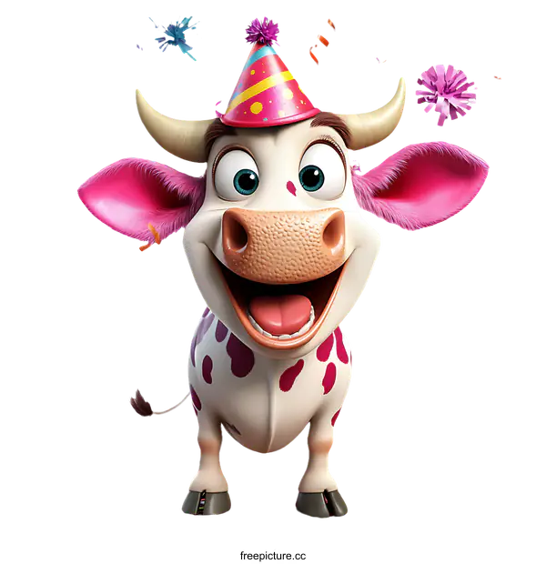 [Transparent Background PNG]Cartoon Cow Celebrating a Party