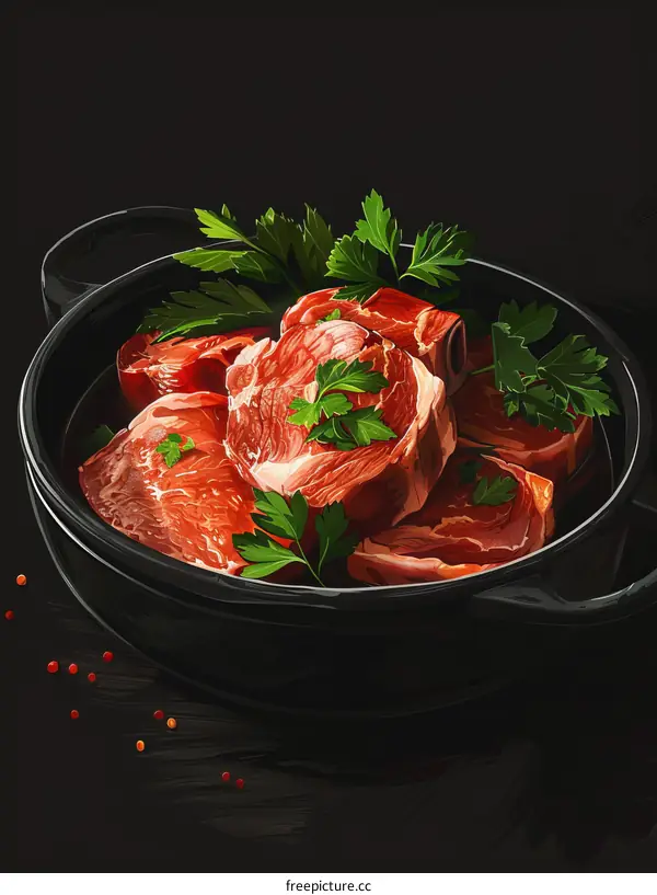 Raw meat in a bowl with parsley