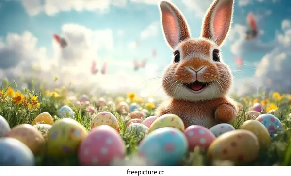 Easter Bunny in a Field of Eggs