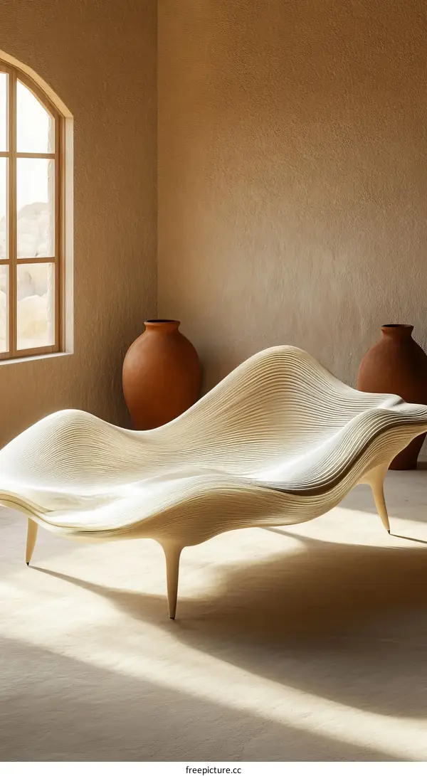 Modern Abstract Wave Sofa in Beige Interior