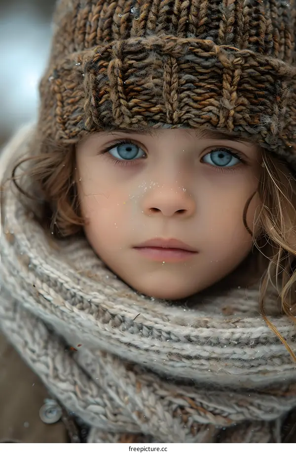 Portrait of a Child with Blue Eyes and Curly Hair