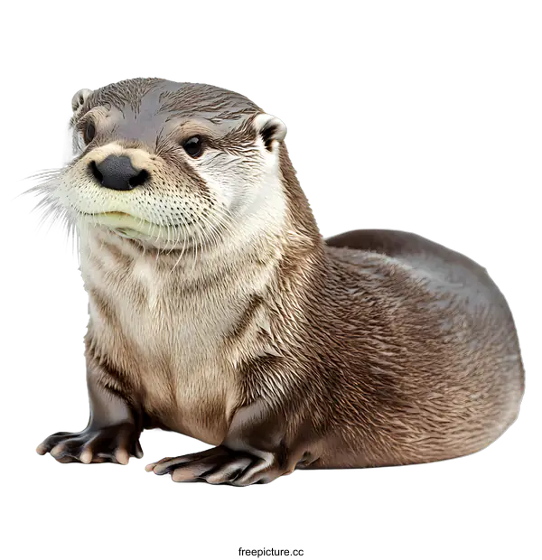 [Transparent Background PNG]Close Up Portrait of a River Otter on White Background