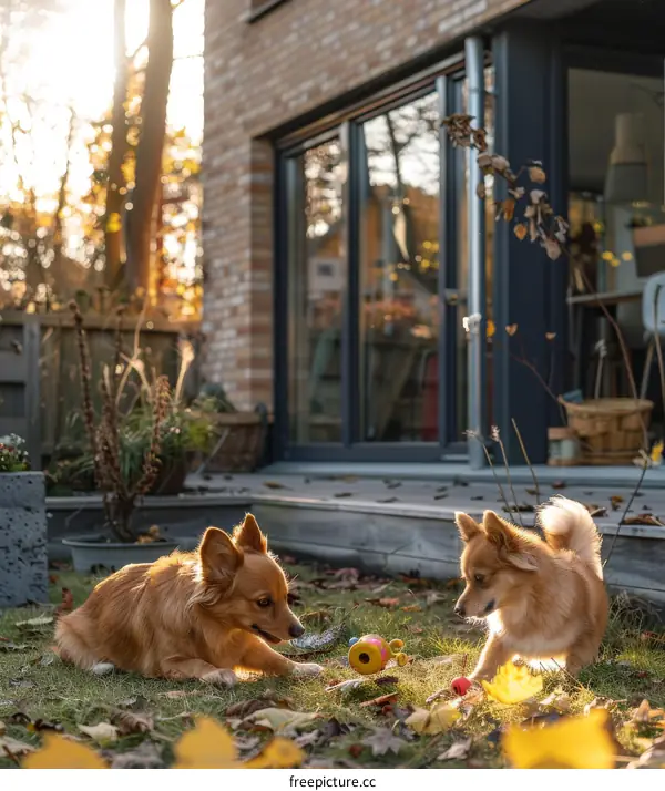 Dogs Playing Toy Backyard