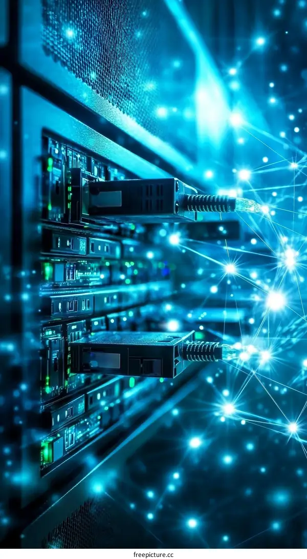 High-Tech Server Rack Network Connection