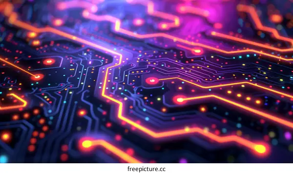 Colorful Glowing Circuit Board