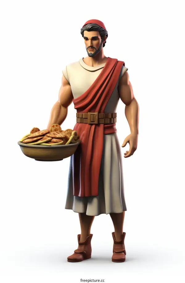 Biblical character Joseph with a basket of bread