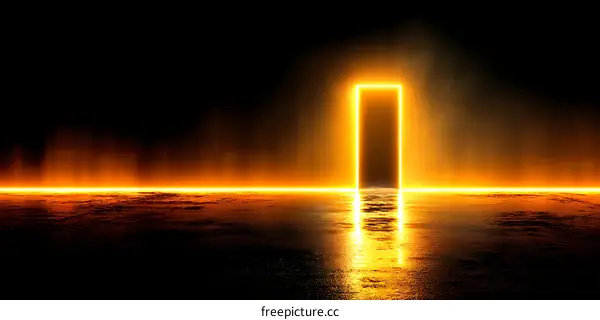 Neon Gold Doorway in a Dark Abstract Scene