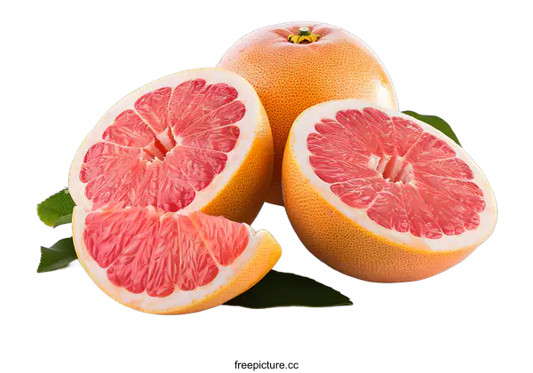 [Transparent Background PNG]Freshly Cut Red Grapefruit Slices on White Background