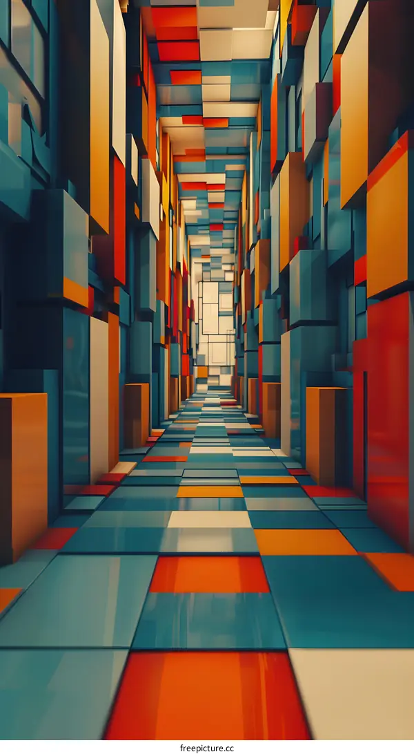 Blue and orange 3D hallway