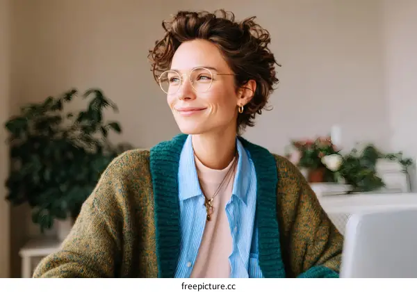 Woman with Glasses Contemplating