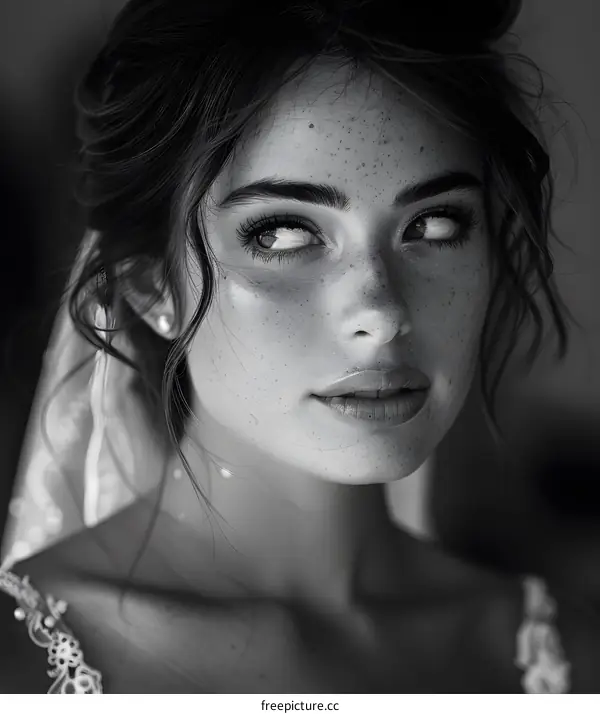 Portrait of a young woman with freckles