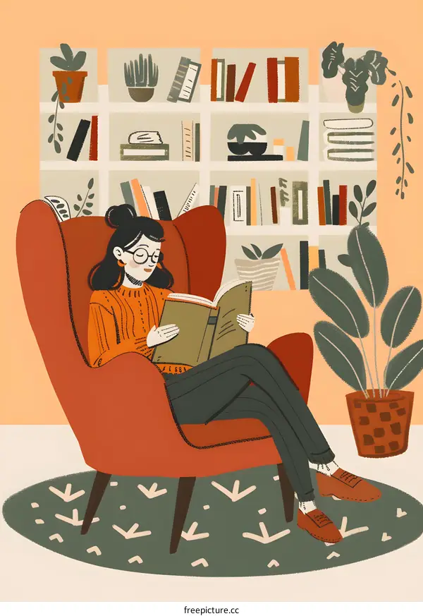Woman Reading Book in a Cozy Chair